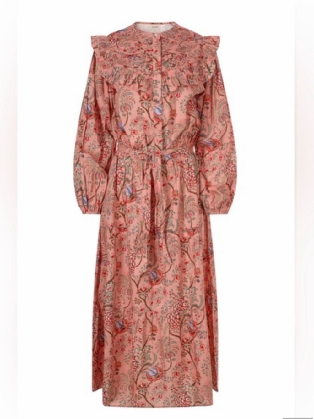 Floral Paisley Ruffle Maxi Dress in Dusty Rose